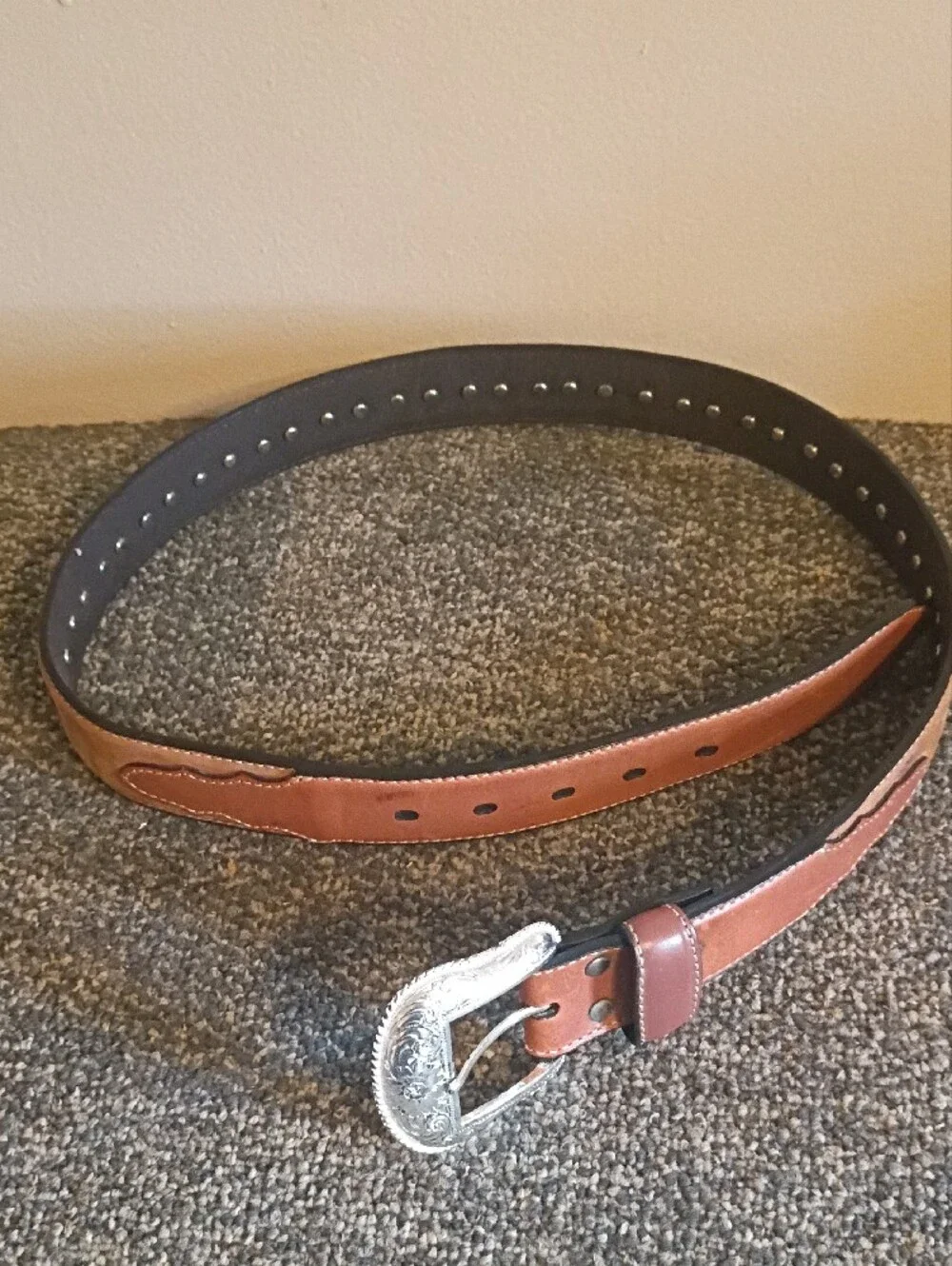Nocona Men's Brown Leather Belt with Decorative Silver Buckle Size 36